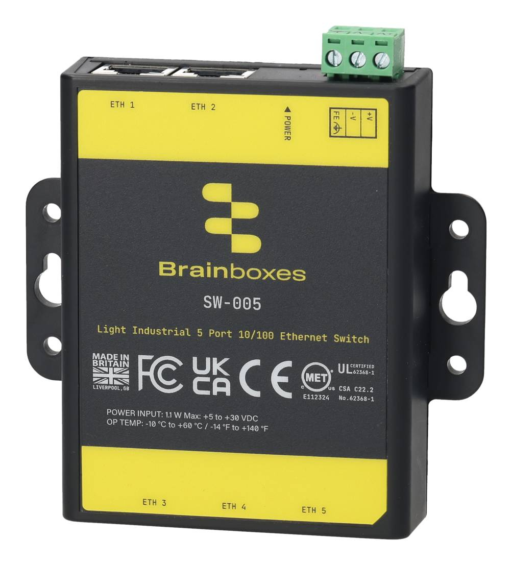 Brainboxes Light Industrial 5 Port 10/100 Ethernet Switch – image 1