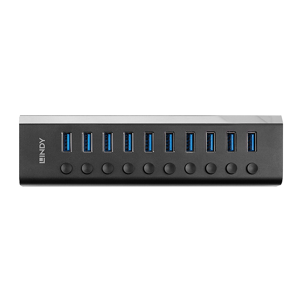 Lindy 10 Port USB 3.0 Hub with On/Off Switches USB 3.2 Gen 1 (3.1 Gen 1) Type-B 5000 Mbit/s Svart