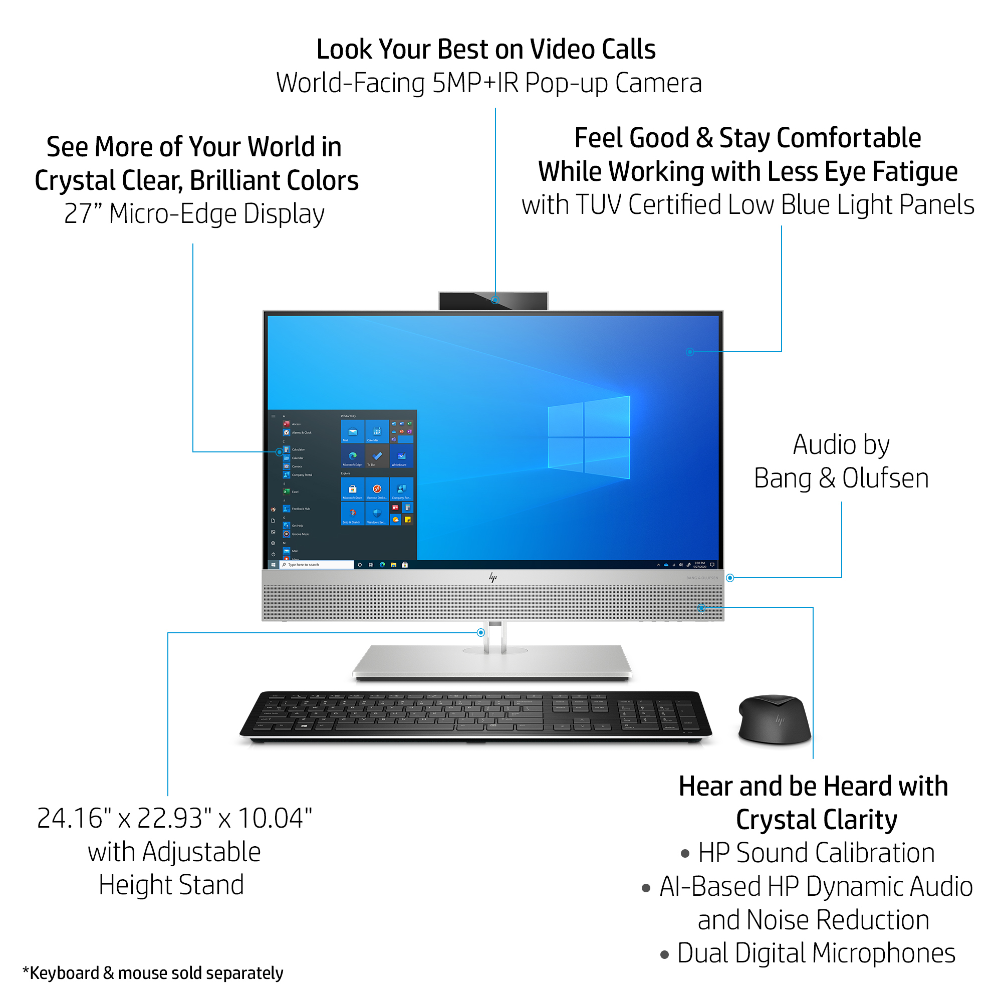 HP EliteOne 800 G8 Intel® Core™ i7 i7-11700 60.5 cm (23.8″) 1920 x 1080 pixels Touchscreen All-in-One PC 16 GB DDR4-SDRAM 512 GB SSD Windows 10 Pro Wi-Fi 6 (802.11ax) Silver image 23