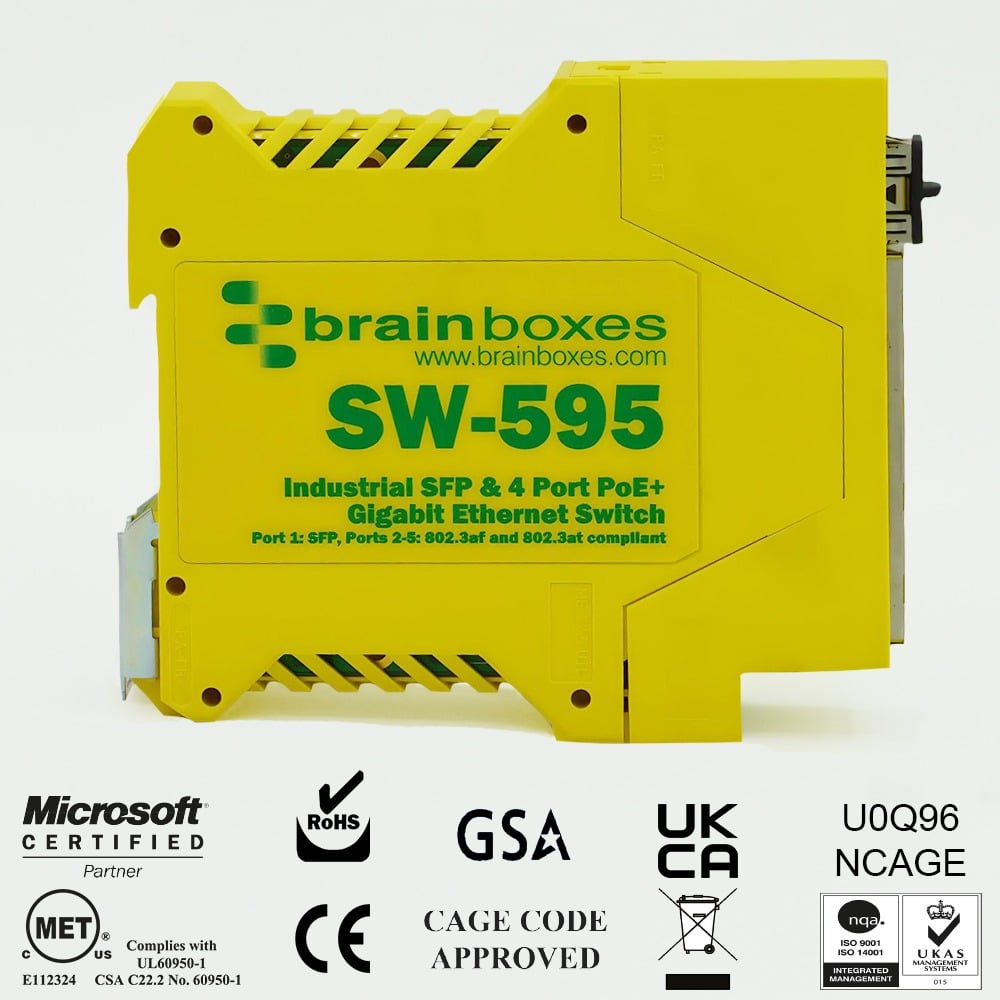 Brainboxes Industrial SFP + 4 Port PoE+ Gigabit Ethernet Switch – image 2