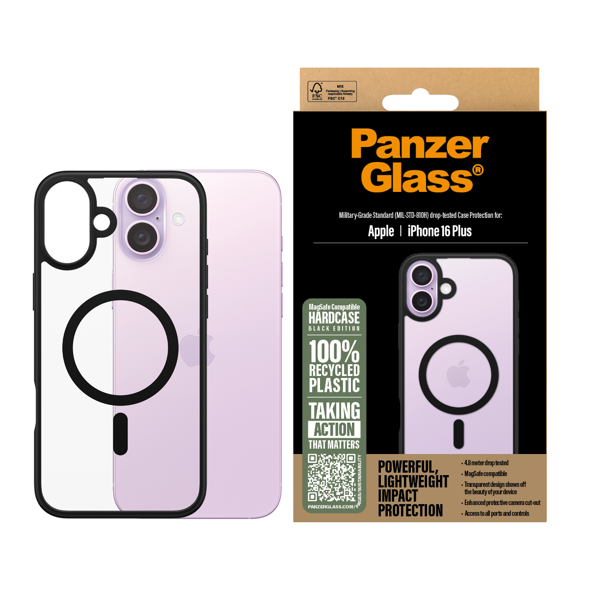 PanzerGlass® HardCase Transparent w. Black MagSafe & Frame iPhone 16 Plus – image 2