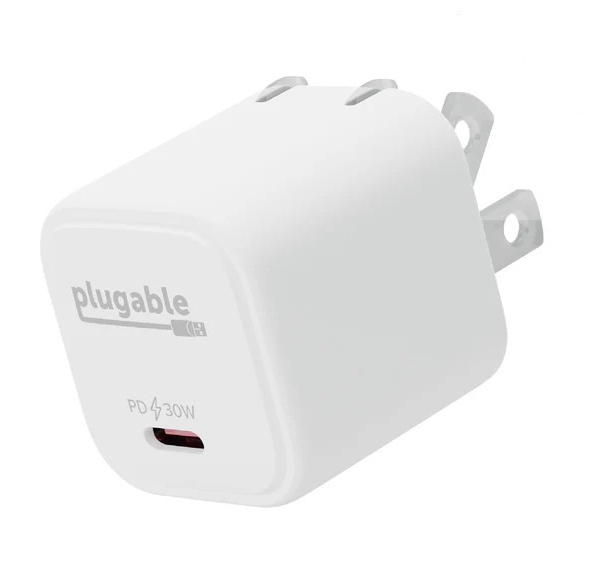 صورة شاحن Plugable Technologies PS-30C1W يعمل بالتيار المتردد بمنفذ USB Type-C، أبيض