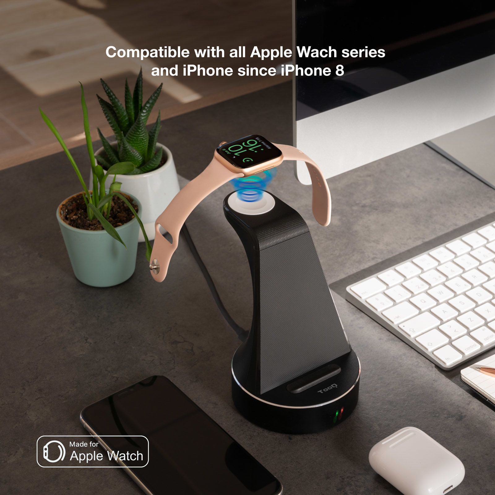 TooQ Wireless Charging Dock for Apple Watch and iPhone/Smartphone, Black – image 4