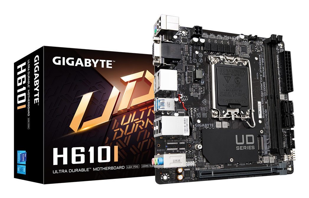 Gigabyte H610I Intel 1700 Socket Motherboard, Mini-ITX, 2x DDR5 Slots, 1x M.2 Socket, GbE LAN, 1x D-Sub / 2x DisplayPort / 1x HDMI Port