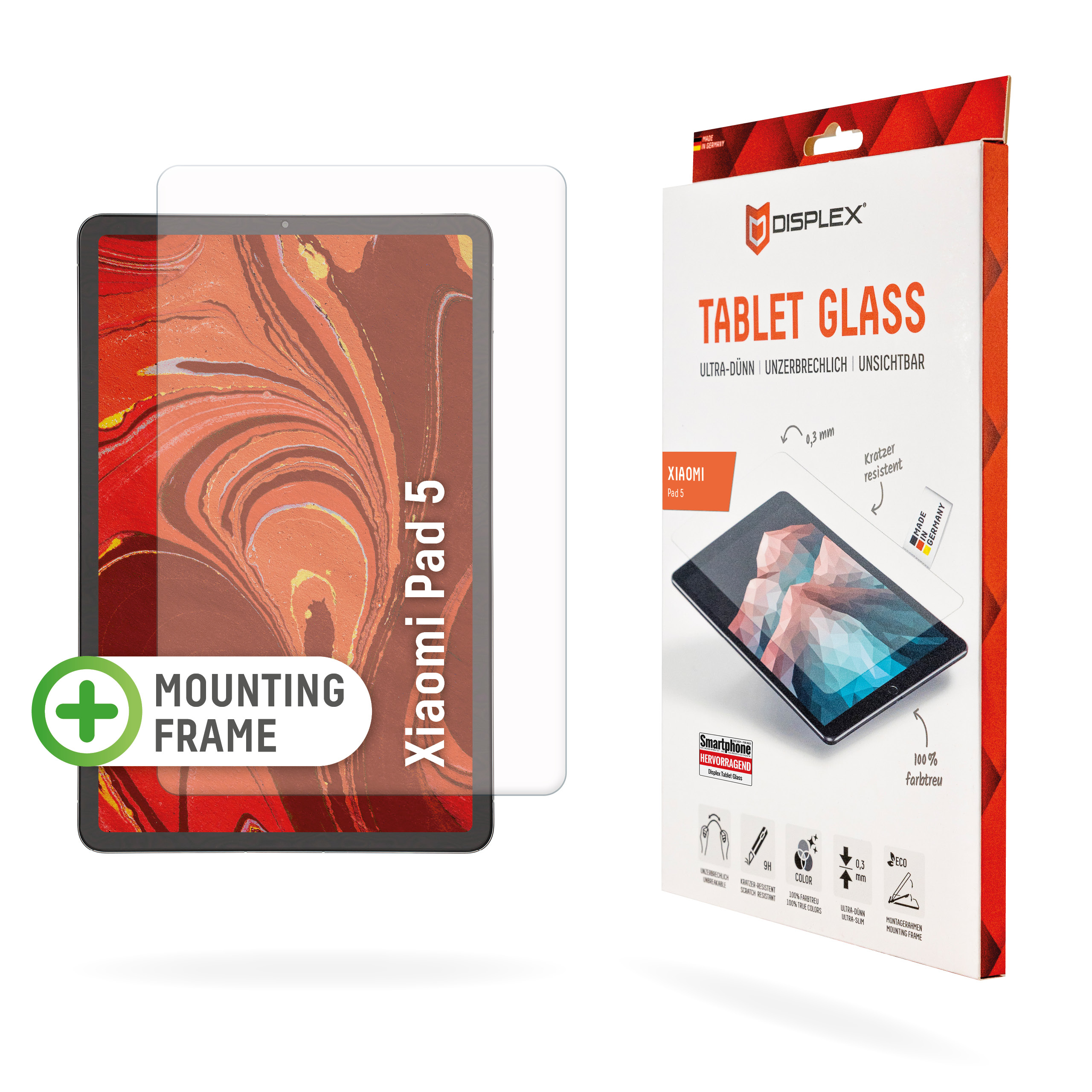 Displex Tablet Glass (9H) for Xiaomi Pad5, Eco Mounting Frame, unbreakable, ultra-slim, invisible