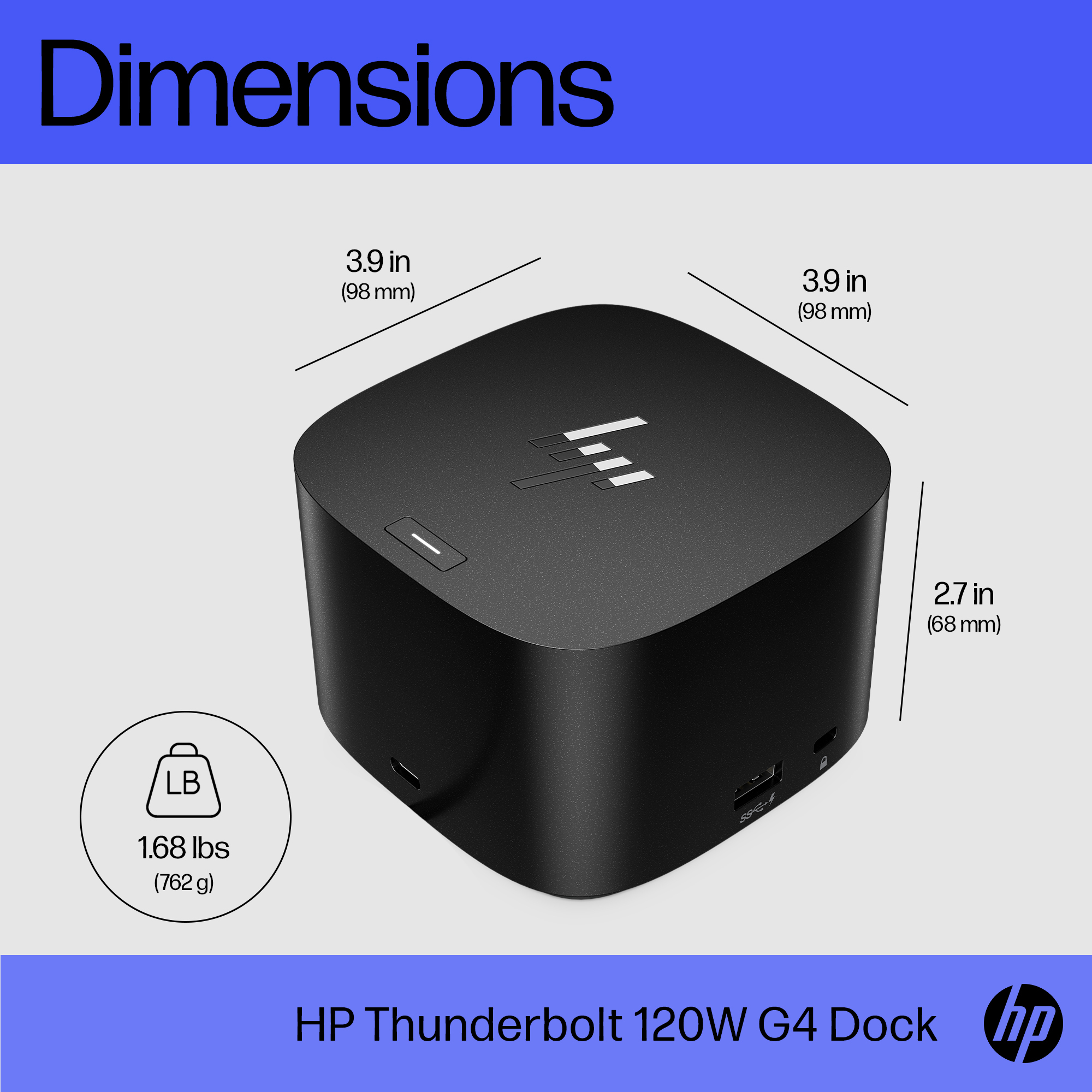 HP Thunderbolt Dock 120W G4. Connectivity technology: Wired, Host interface: Thunderbolt 4. Product colour: Black, Cable l