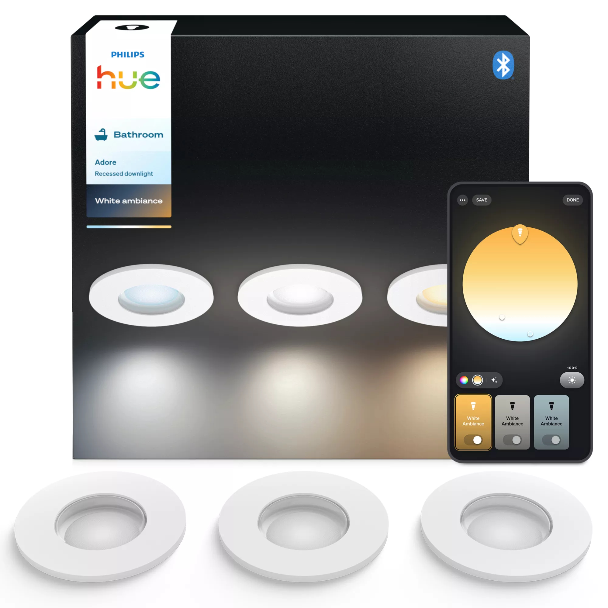 Philips by Signify Philips Hue White ambience Adore bathroom recessed downlight (3-pack) – image 4