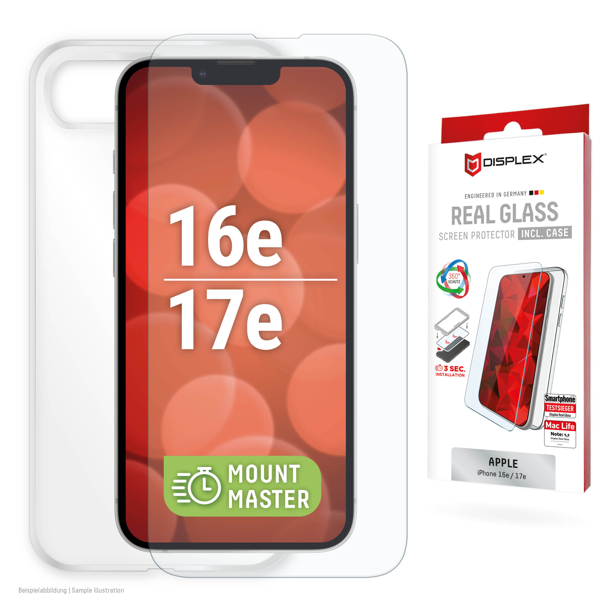 Displex Screen Protector + Case for Apple iPhone 16e/17e, scratch resistant