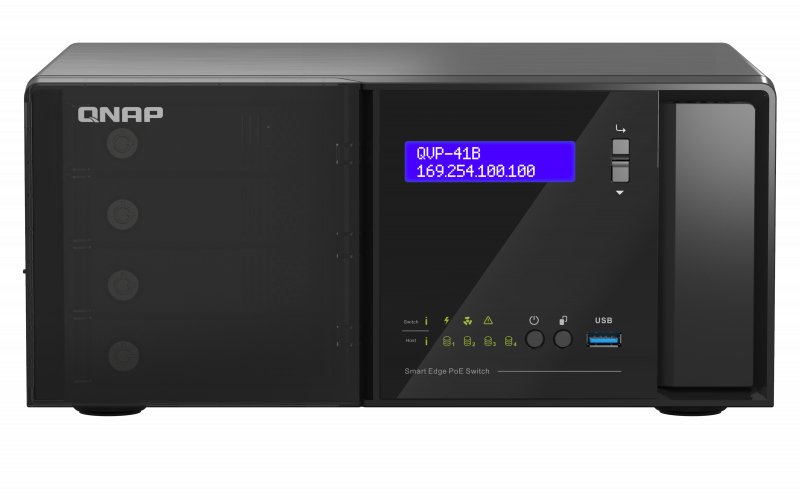 QNAP QVP-41B-8G-P nätverksvideobandspelare (NVR) Svart