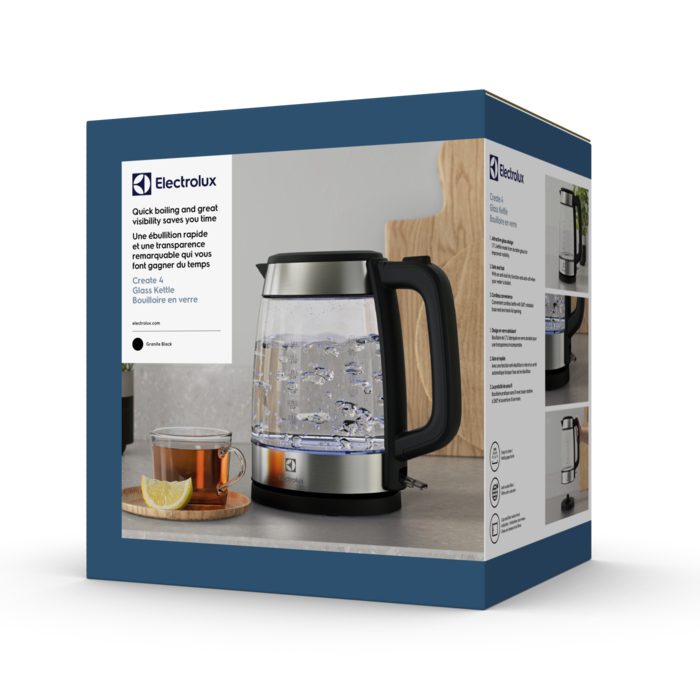 صورة غلاية كهربائية Electrolux E4GK1-4GB - سعة 1.7 لتر، 2200 واط، زجاج وستانلس ستيل