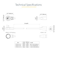 Resim StarTech.com 3m Güç Uzatma Kablosu, NEMA 5-15P - NEMA 5-15R, Siyah