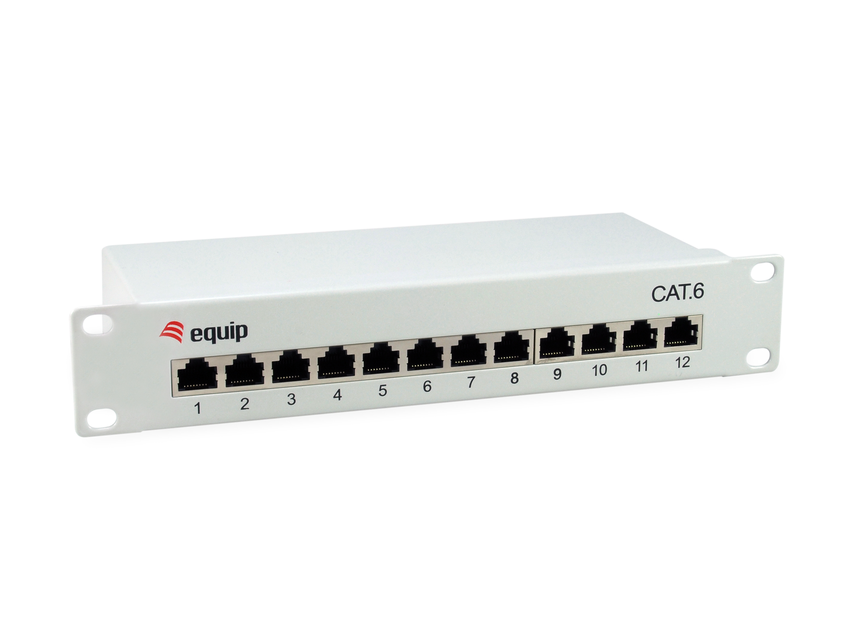 12-Port Cat.6 Geschirmtes Patch Panel, Hellgrau