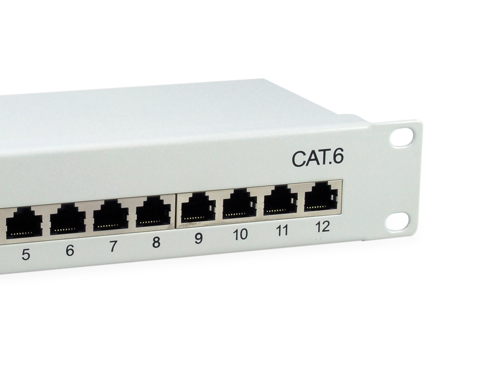 12-Port Cat.6 Geschirmtes Patch Panel, Hellgrau