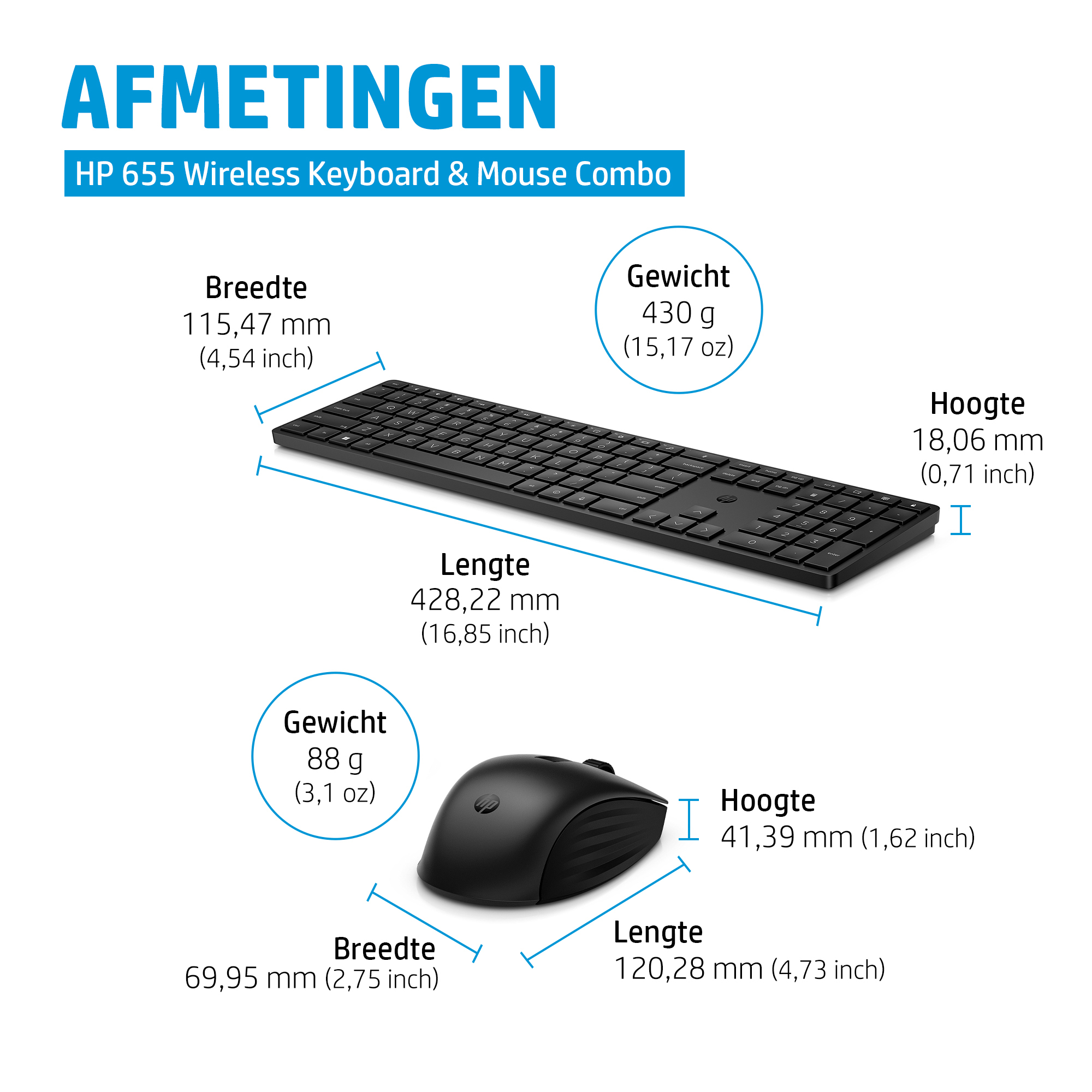 HP 655 Wireless Keyboard and Mouse Combo. Keyboard form factor: Full-size (100%), Connectivity technology: Wireless, Devic
