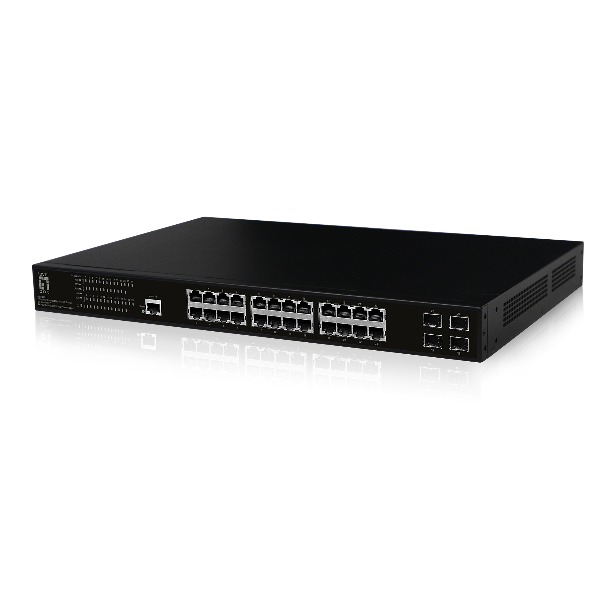 LevelOne PoE+Switch 24xGE PoE+/4xSFP     390W 19 Managed L2