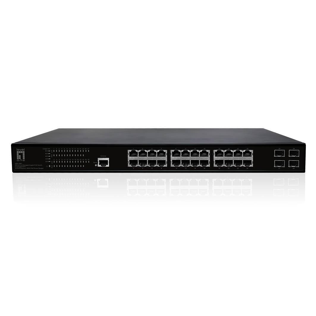 LevelOne PoE+Switch 24xGE PoE+/4xSFP     390W 19 Managed L2 Switche