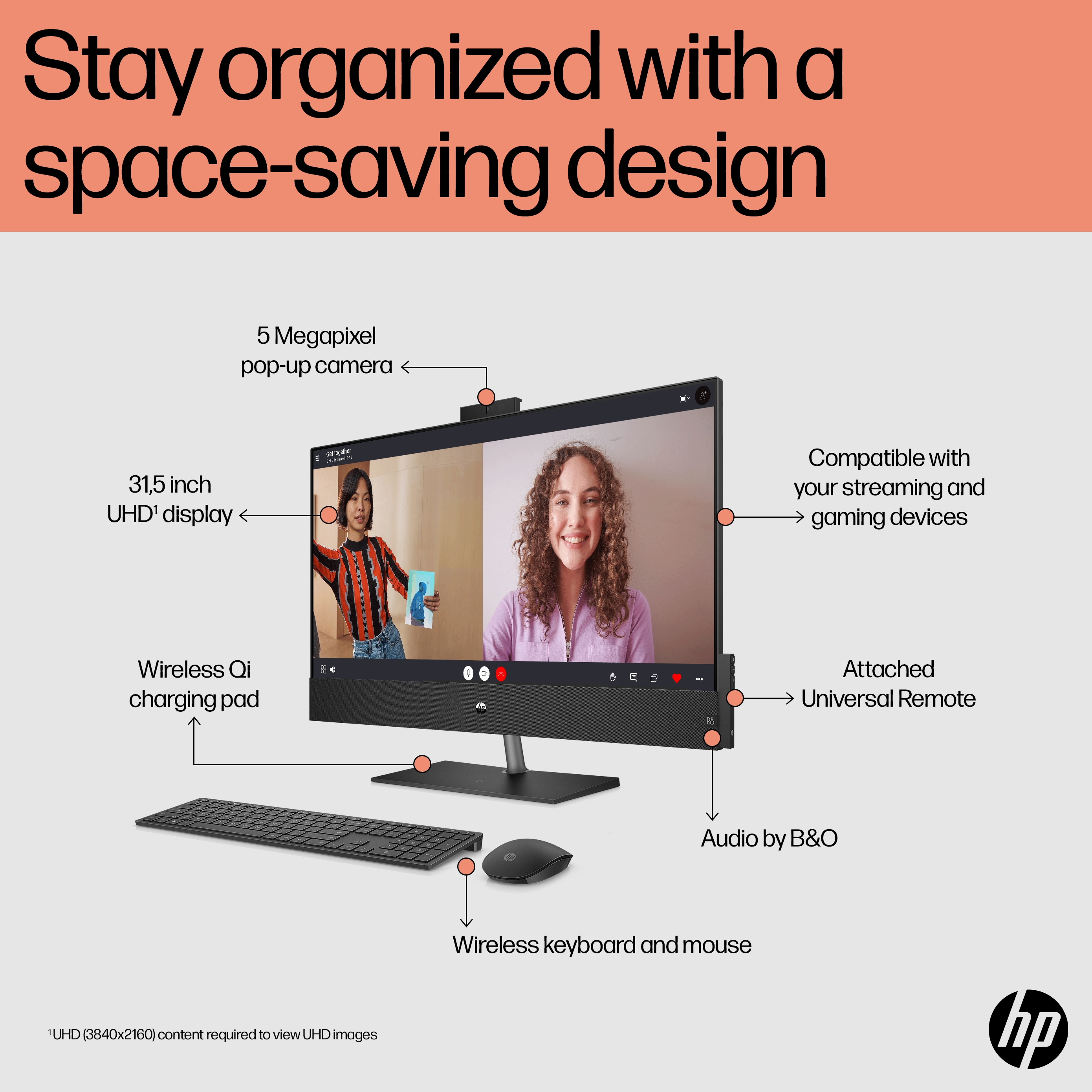 HP Pavilion 32 -b0009na Intel® Core™ i5 i5-12400T 80 cm (31.5″) 3840 x 2160 pixels All-in-One PC 8 GB DDR4-SDRAM 512 GB SSD NVIDIA® GeForce® GTX 1650 Windows 11 Home Wi-Fi 6 (802.11ax) Black image 8