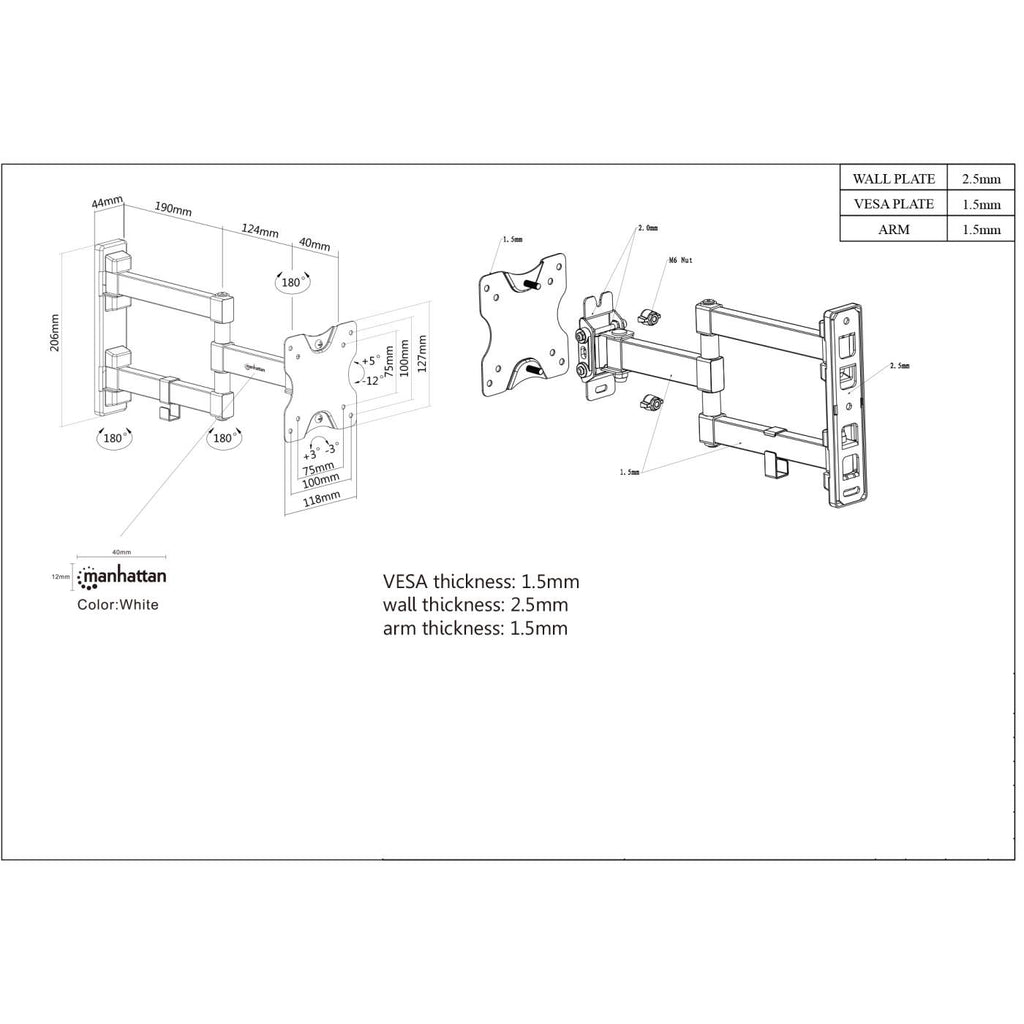 Manhattan Wall Mount for TV & Monitors (Full Motion), For screens – image 6