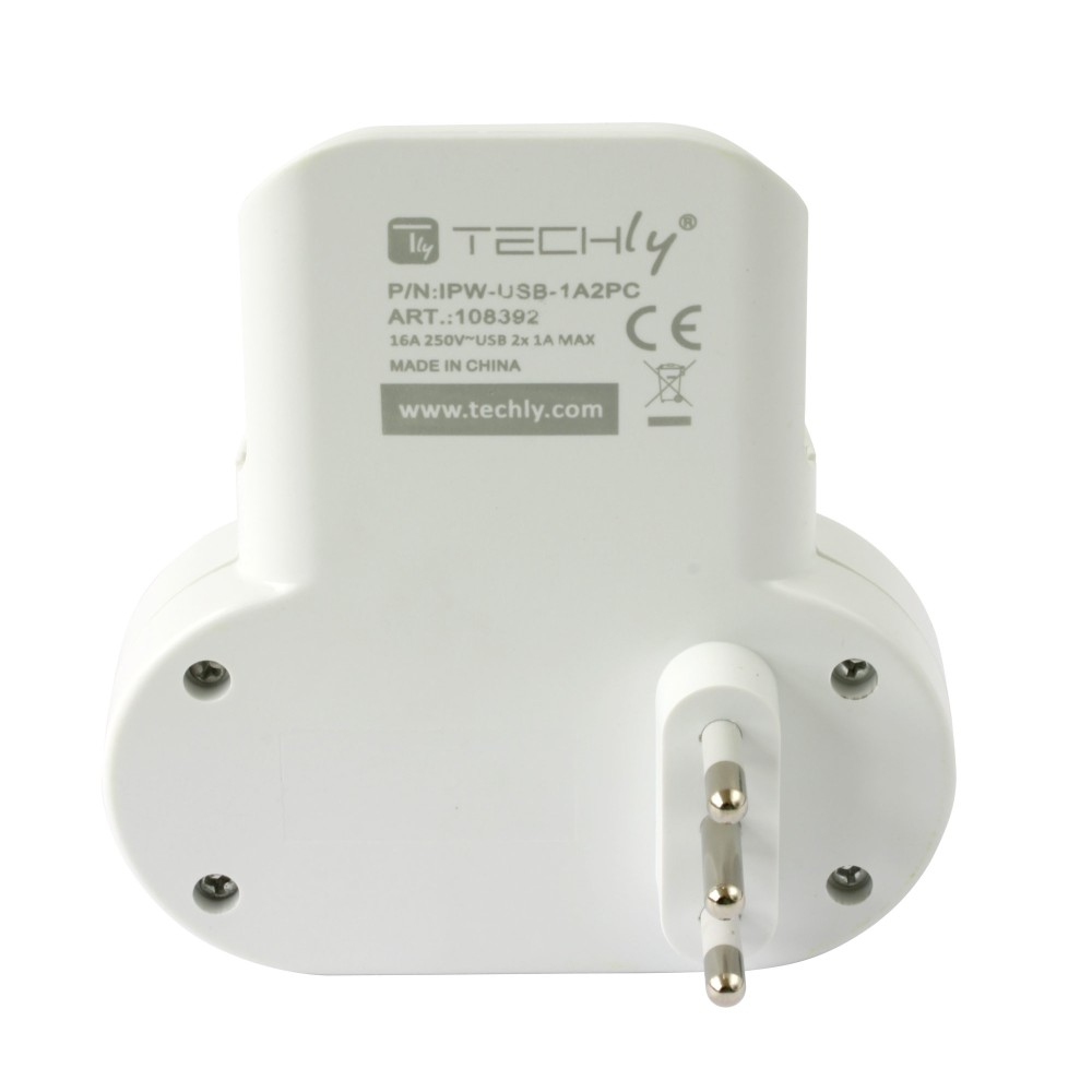 Techly Adapter 2-socket / Schuko 2 USB 1A Socket with Smartphone Holder – image 5