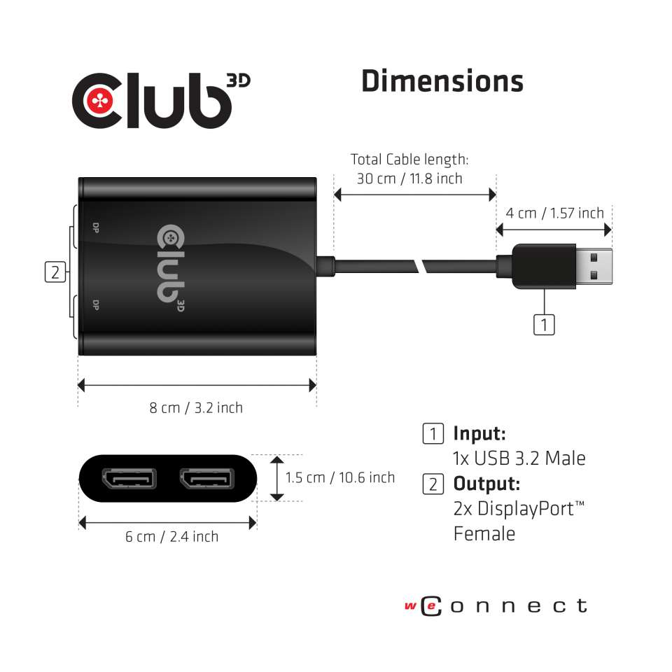 CLUB3D USB3.2 Gen1 Type A to 2x DisplayPort™1.2 Dual Monitor 4K60Hz DisplayLink Video Splitter – image 4