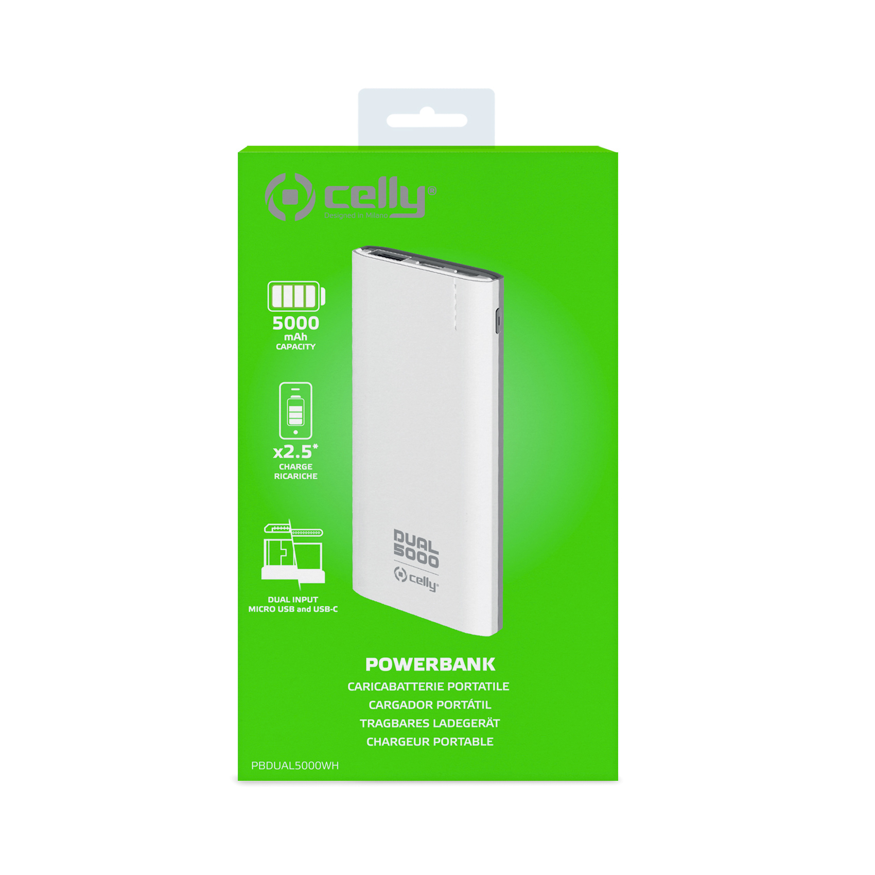 Celly PBDUAL5000WH power bank Lithium Polymer (LiPo) – image 2