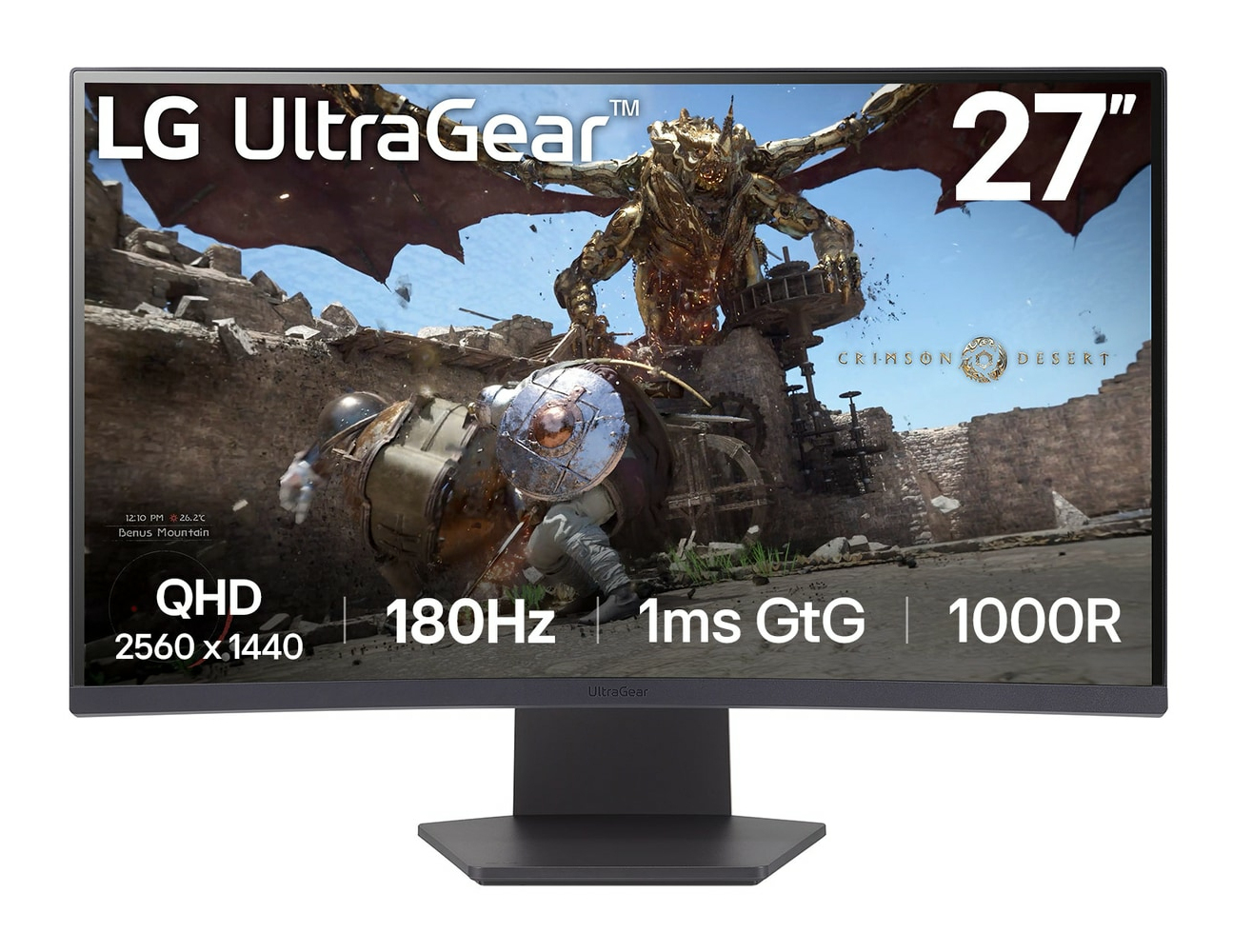 MONITOR PC LG 27GS60QC-B GAMING ULTRAGEAR 27 CURVO QHD, AMD FREE SYNC, 180HZ, PANEL VA, ASPECTO 16:9, 2560X1440, TR 1MS, 3000:1, CURVATURA 1000R, HDMI, DISPLAYPORT, HDR10, MONTAJE PARED 100X100 MM.