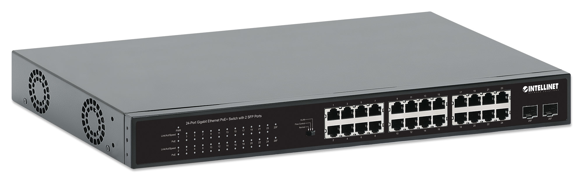 Intellinet 24-Port Gigabit Ethernet PoE+ Switch with 2 SFP Ports IEEE 802.3at/af (PoE+/PoE) Compliant, PoE Power Budget of – image 2