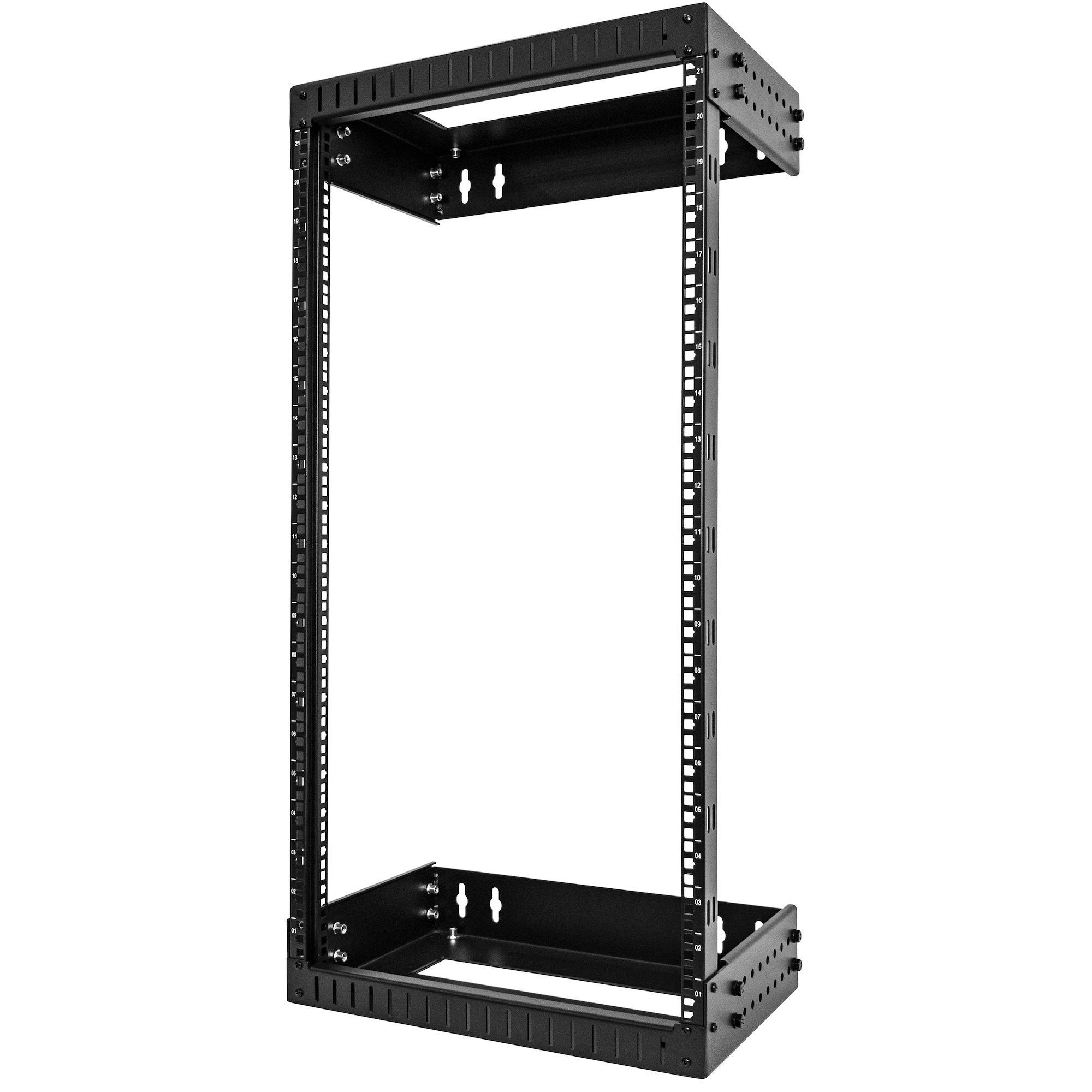 StarTech.com 21U 19" Wall Mount Network Rack, Adjustable Depth 12-20" 2 Post Open Frame Server Room Rack for AV/Data/ IT Communication/Computer Equipment/Switch with Cage Nuts & Screws - 21U Adjustable Rack - Rack open frame - 2-post - wall mountable - black - 21U - 19"
