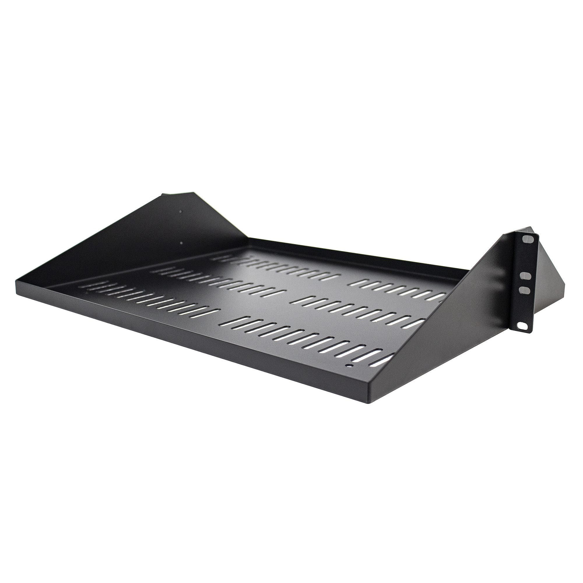 StarTech.com 2U Vented Server Rack Shelf, Center Mount 14in Deep Fixed Cantilever Tray, Rackmount Shelf for 19" AV/Data/Network Equipment w/ Cage Nuts & Screws, 200lbs Weight Capacity - 2U Network Rack Shelf - Rack shelf - black - 2U - 19"
