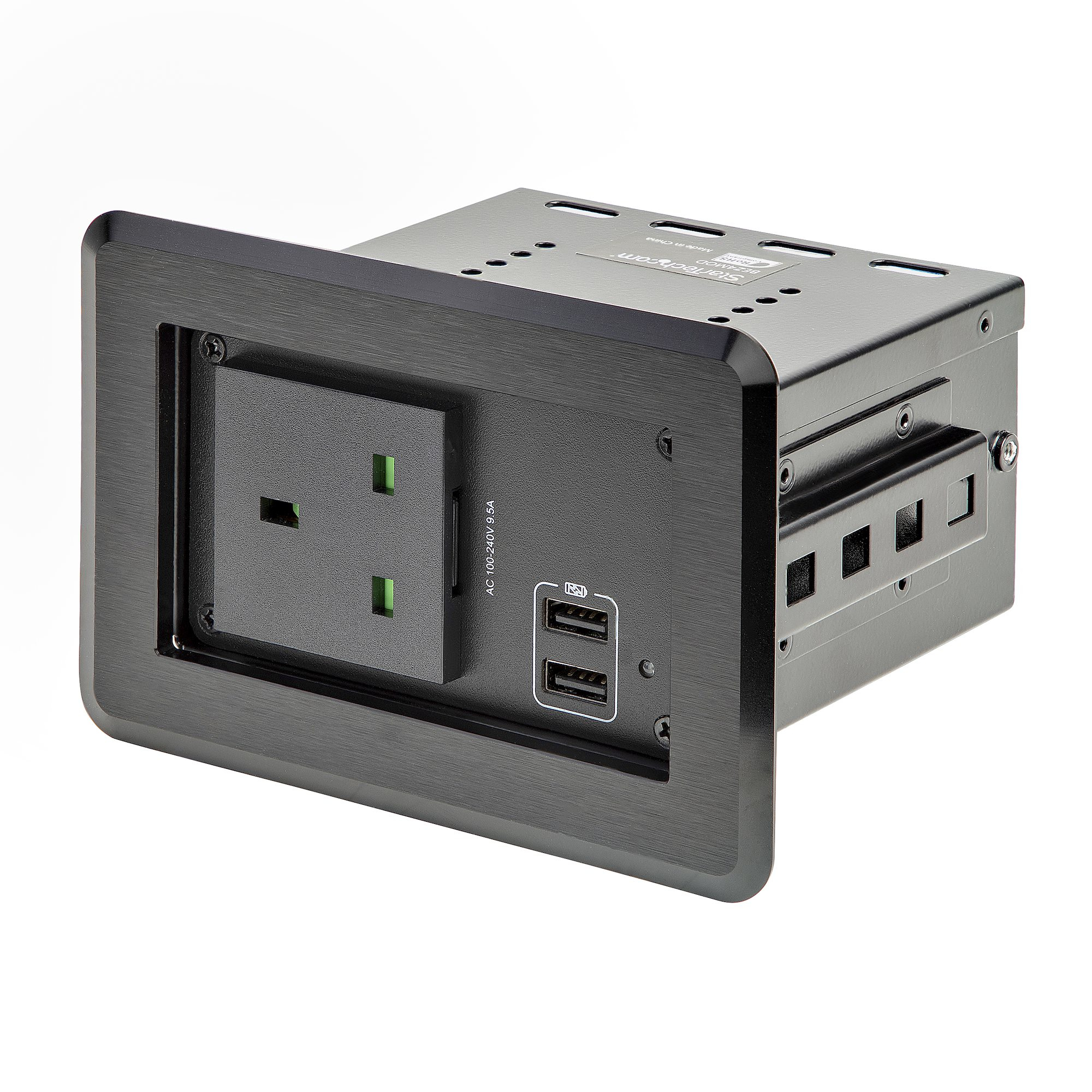 StarTech.com Conference Table Power Center with 1x CE Certified BS1363 AC Outlet & 2x USB BC 1.2, Recessed In-Table/Desk Power Strip/Charging Station for Meeting Room/Boardroom/Lab Bench - Charging Station Hub (KITBZPOWUK) - Power strip (BS 1363, 2 x USB) - black