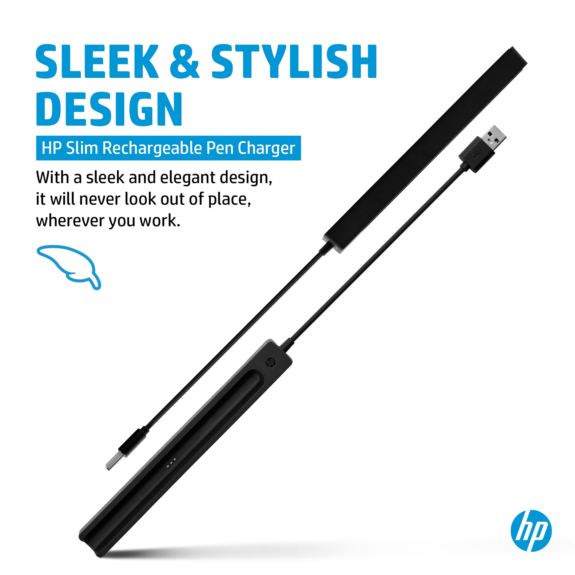 صورة شاحن قلم HP Slim القابل لإعادة الشحن، أسود، يعمل بمنفذ USB