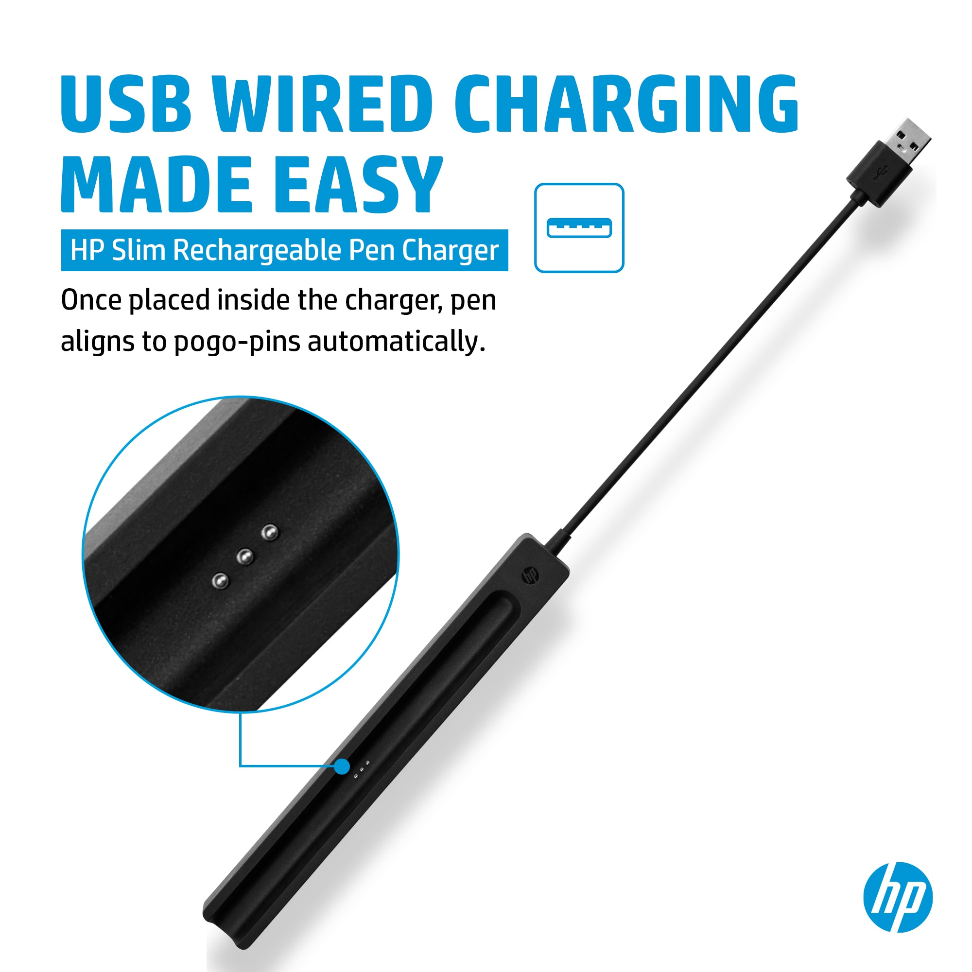 صورة شاحن قلم HP Slim القابل لإعادة الشحن، أسود، يعمل بمنفذ USB
