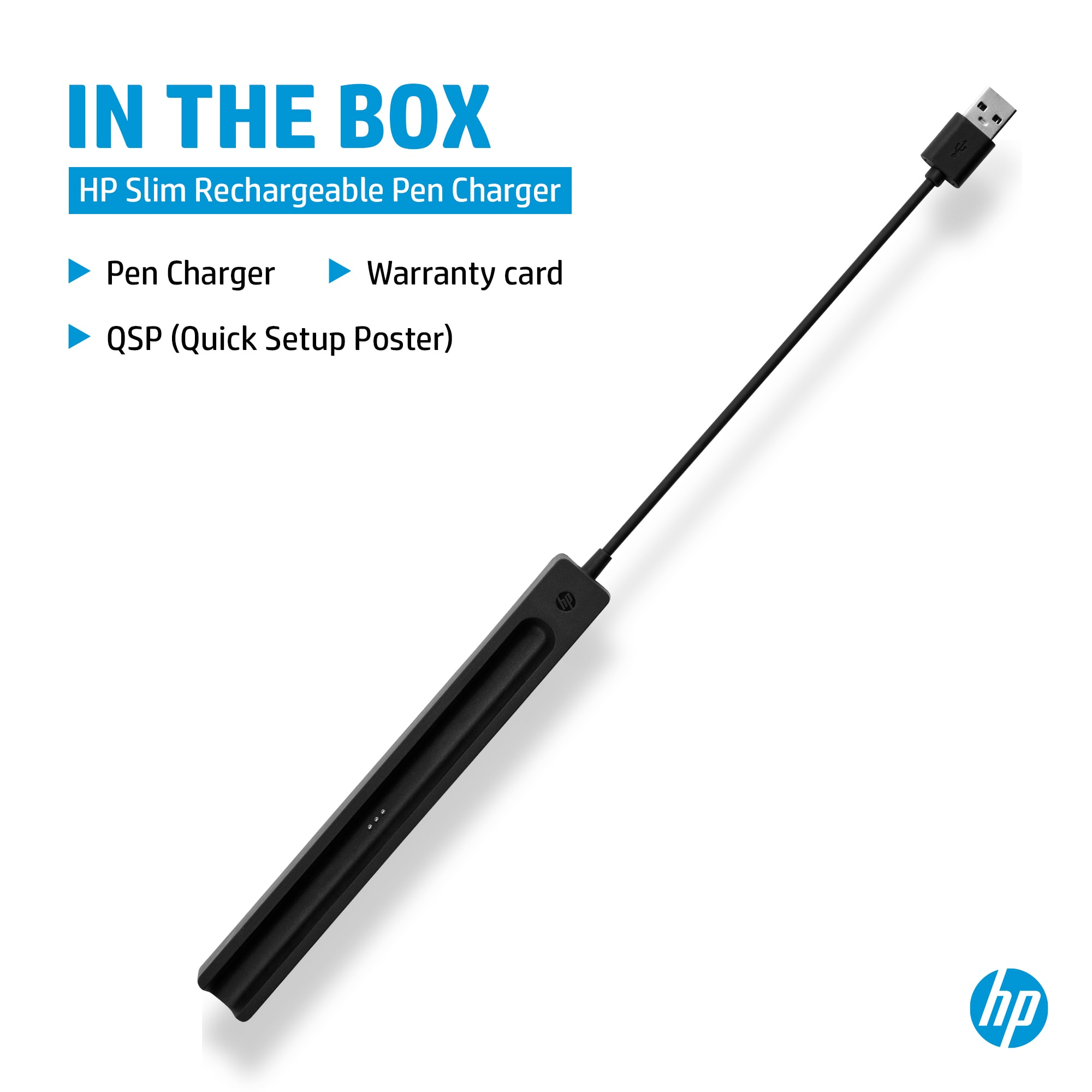 صورة شاحن قلم HP Slim القابل لإعادة الشحن، أسود، يعمل بمنفذ USB