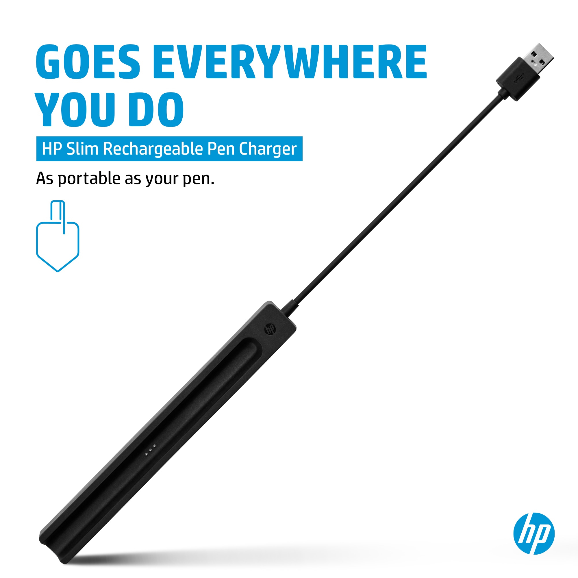صورة شاحن قلم HP Slim القابل لإعادة الشحن، أسود، يعمل بمنفذ USB