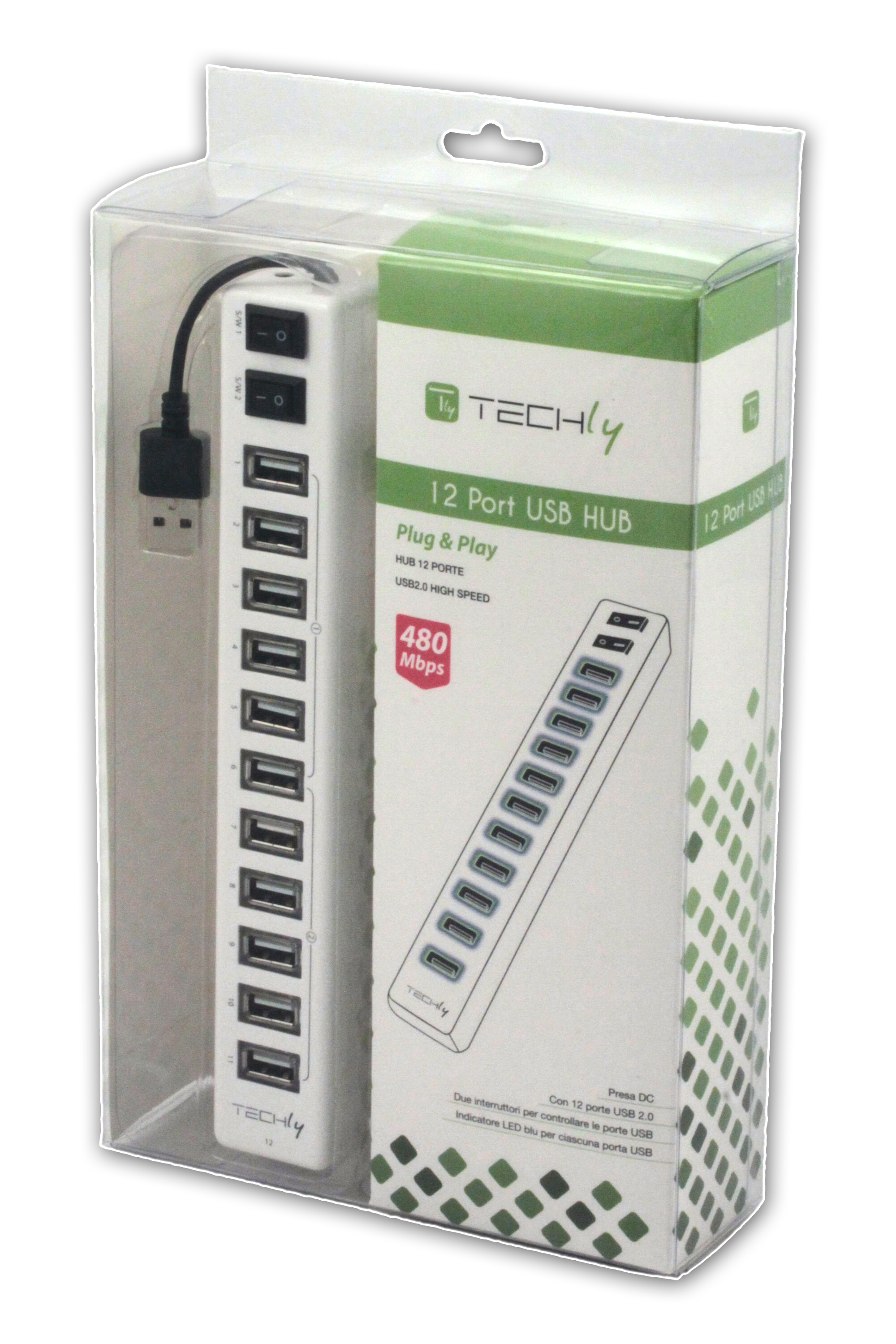 Techly 12 ports USB Hub with Switches and Power Supply IUSB2-HUB12 – image 2