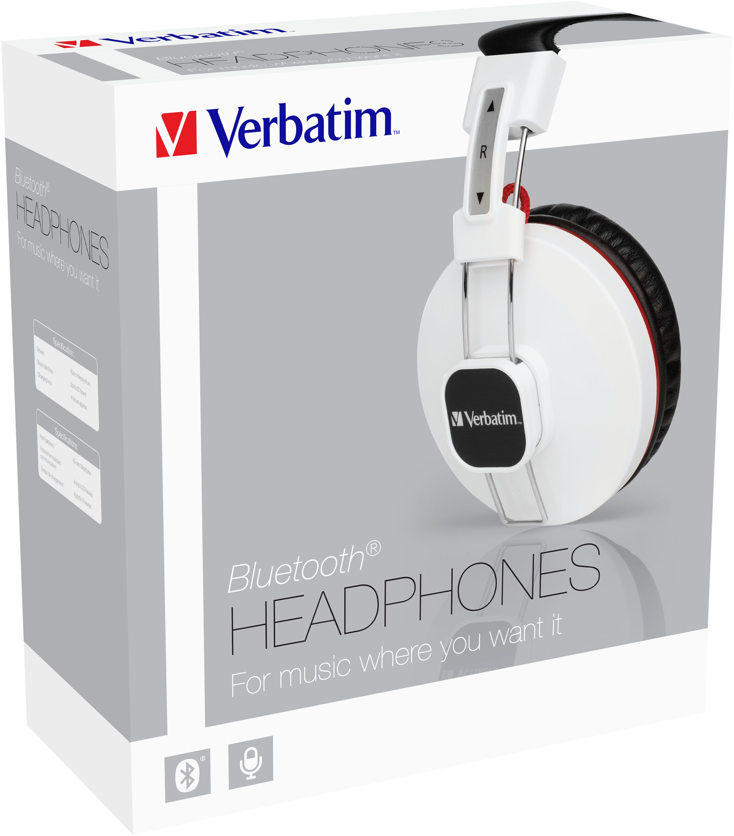 Verbatim 44403 headphones/headset Wireless Head-band Calls/Music Bluetooth White – image 2