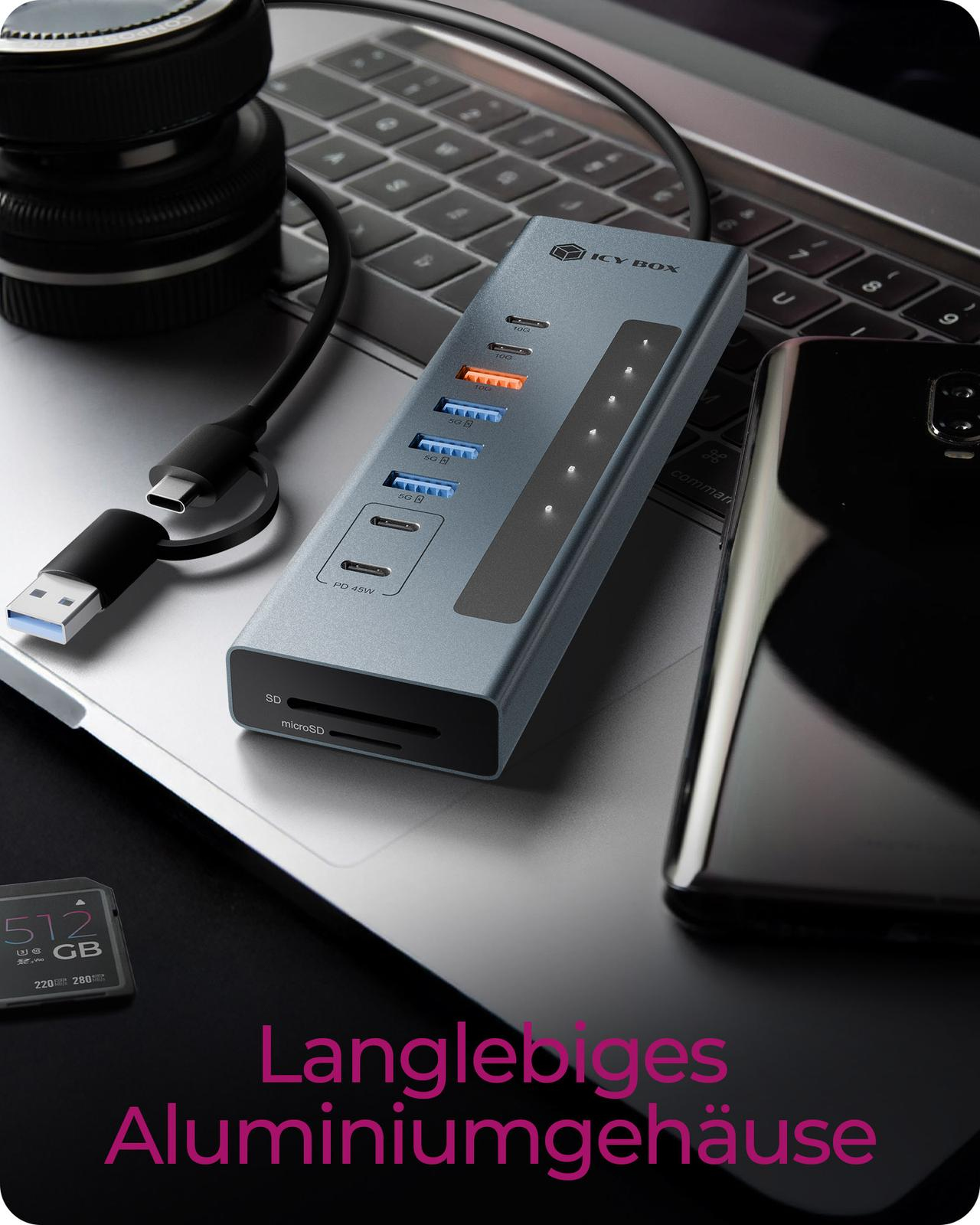 Hub 11-in-1 Hub IcyBox USB 3.2 mit Type-C & Kartenleser HUBs