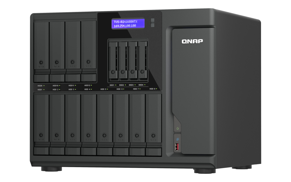 QNAP TVS-AIH1688ATX-U9-32G serveur de stockage NAS Tower 32 Go DDR5 0 To QuTS hero Noir
