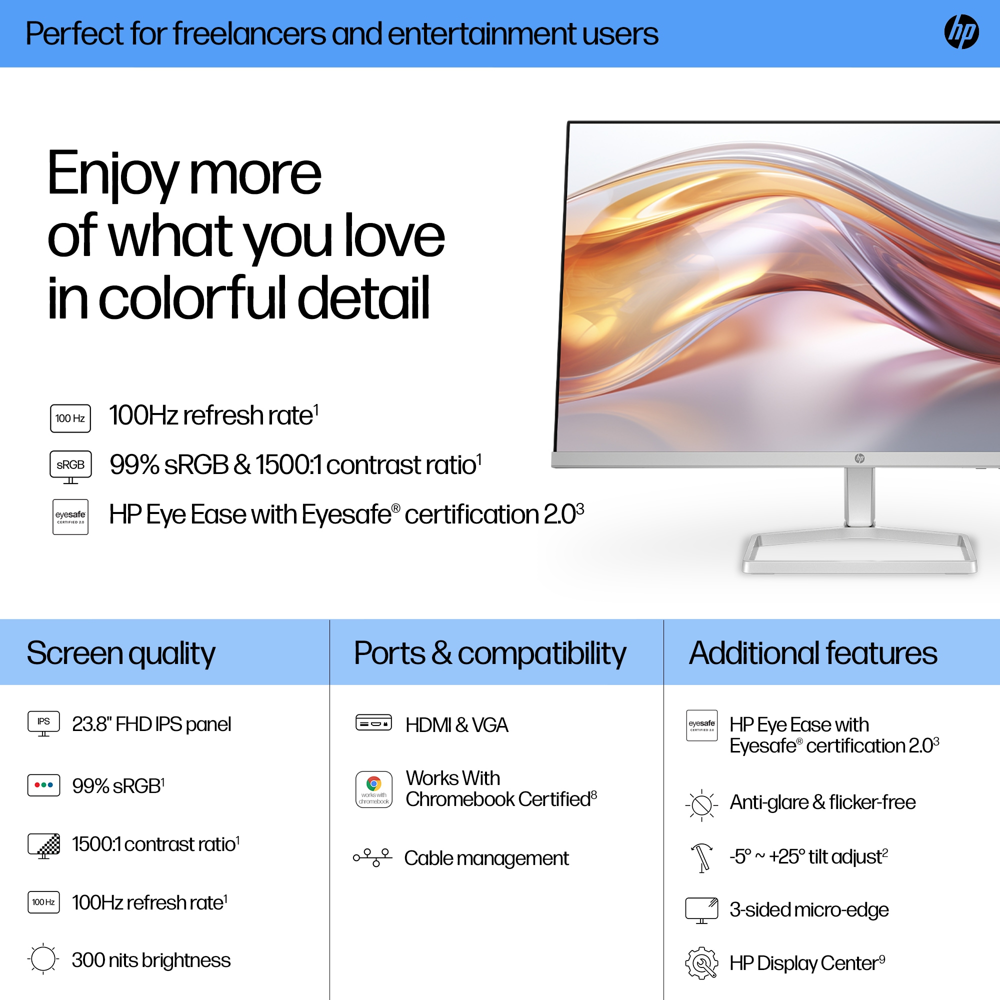 HP Series 5 23.8 inch FHD Monitor - 524sf – image 3