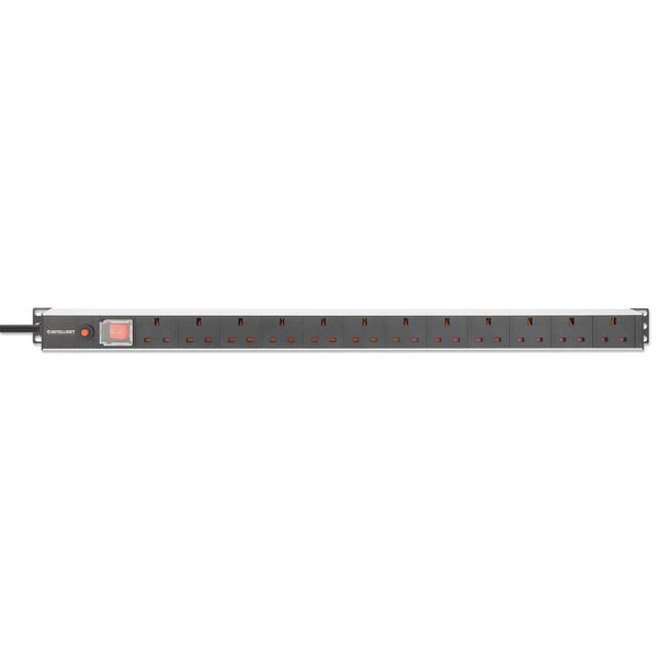 Intellinet 19" 1U PDU 12-way UK, Vertical type, With switch and overload protection, Rackmount, Power Distribution Unit, UK 3-pin outlets, 1.8m power cord, outp – image 4