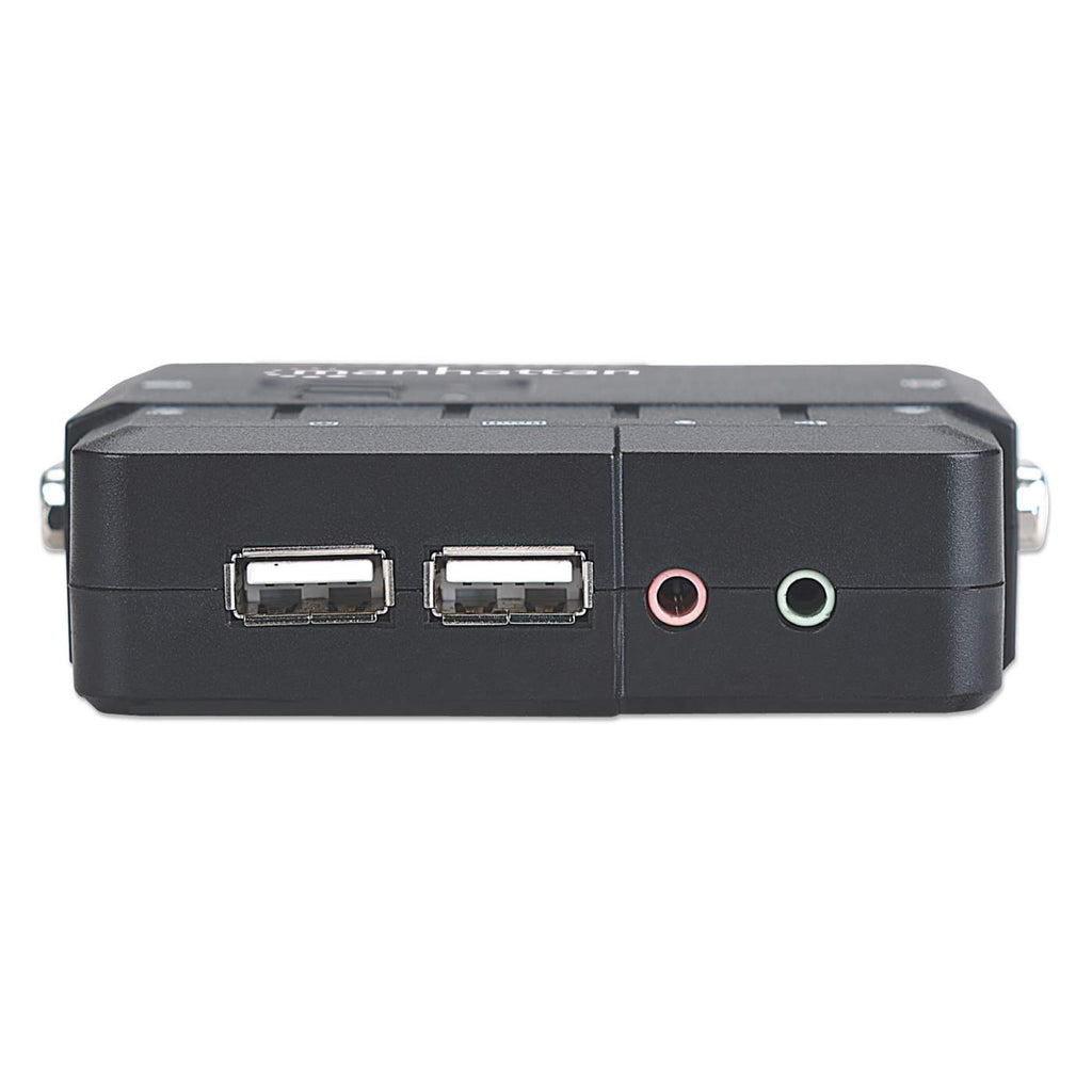 Manhattan KVM Switch Compact 2-Port, 2x USB-A, Cables included, Audio Support, Control 2x computers from one pc/mouse/screen, Black, Lifetime Warranty, Boxed – image 3