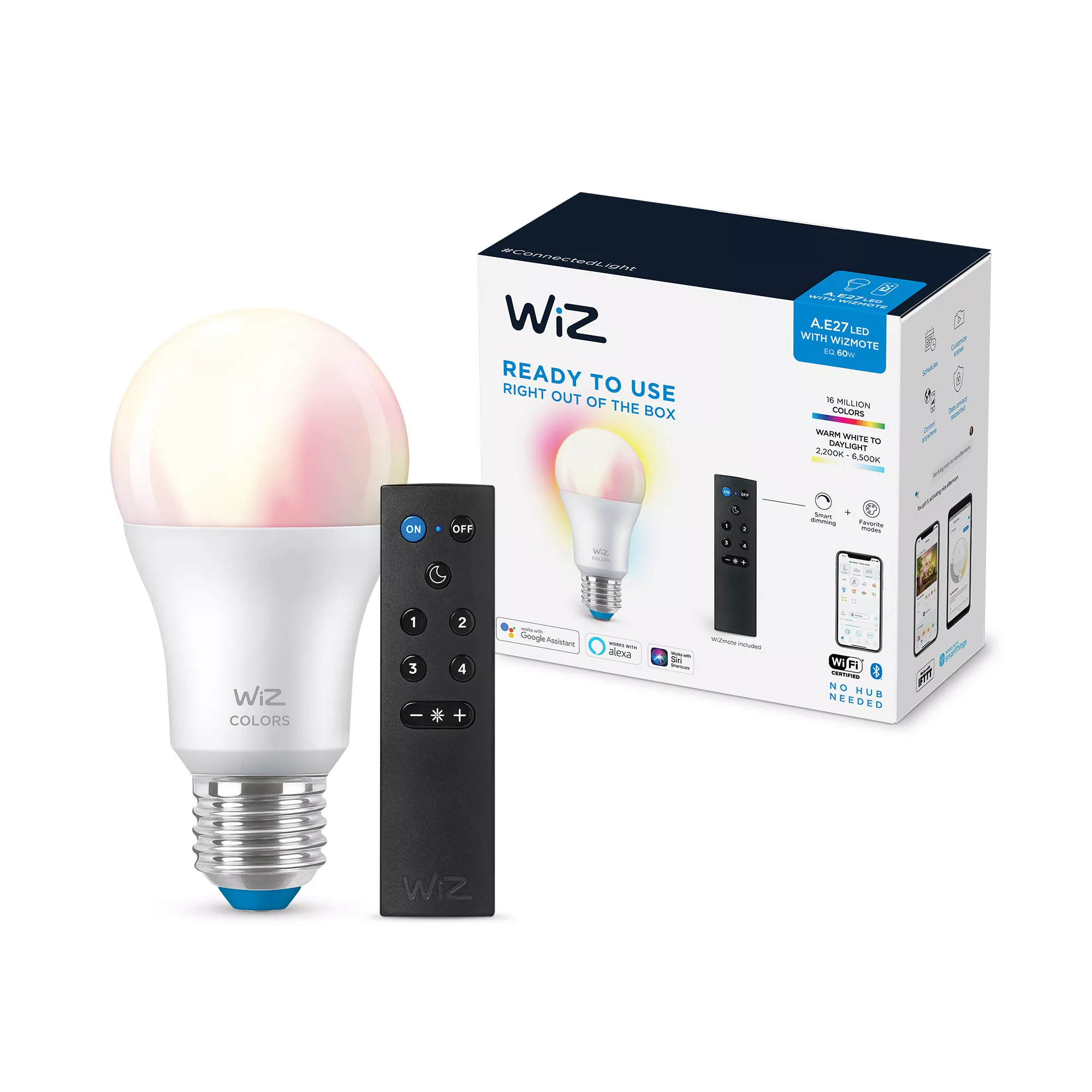 WiZ Bulb 8W (Eq.60W) A60 E27 x1 + Remote – image 3