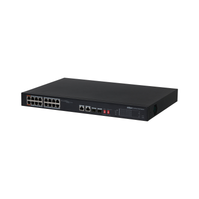 DH-PFS3218-16ET-135 DAHUA PFS321816ET135 Switch Poe Ethernet de 18 puertos/ 16 puertos PoE 10/100 Mbps/ 135 Watts Totales/ 2 Puertos SFP/ PoE Watchdog/ Switching 72 Gbps/ Tasa de Reenvio de paquetes 53568/ DH-PFS3218-16ET-135