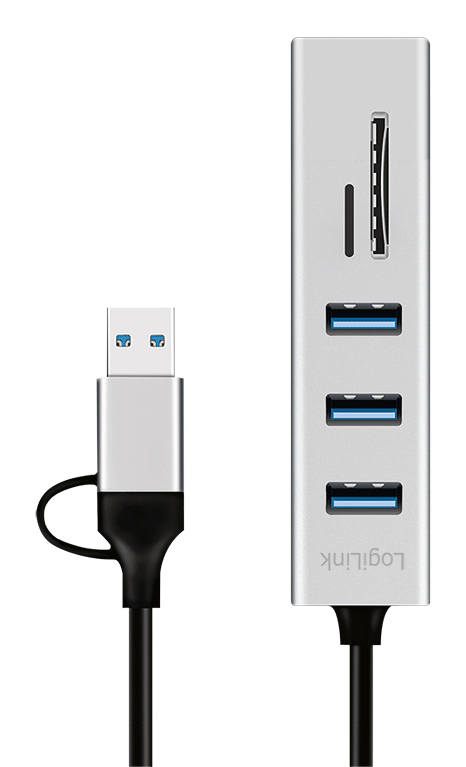 LogiLink USB 3.0 hub, 4x USB-A, 5 Gbit/s, 2-in-1 connection cable, silver – image 2
