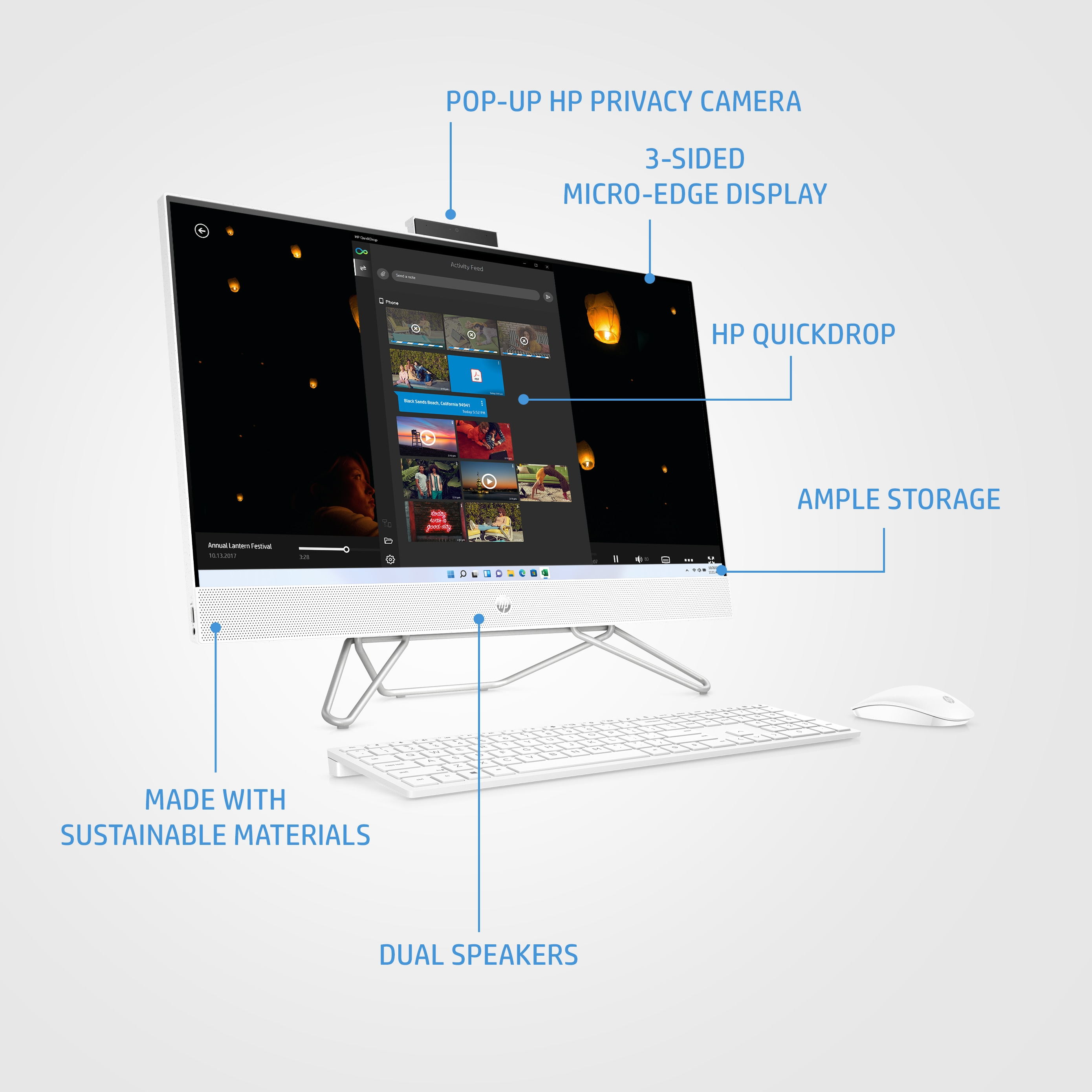 HP 24 -cb0025na Intel® Pentium® Silver J5040 60.5 cm (23.8″) 1920 x 1080 pixels All-in-One PC 4 GB DDR4-SDRAM 256 GB SSD Windows 11 Home Wi-Fi 5 (802.11ac) White image 8