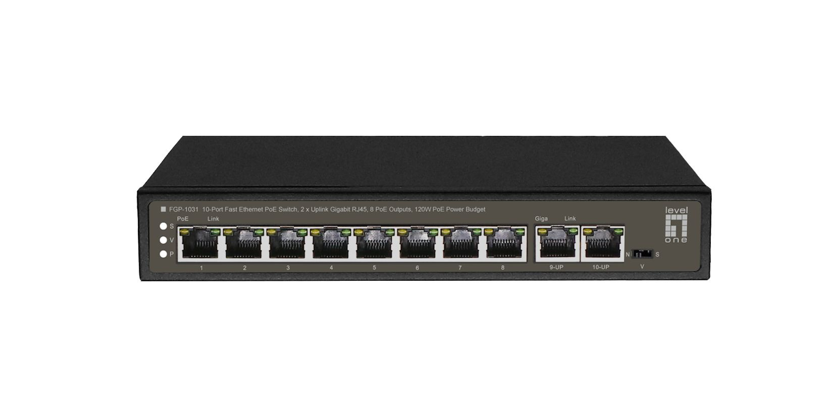 LevelOne PoE+Switch  8xFE PoE/2xGE     120W unmanaged Metall