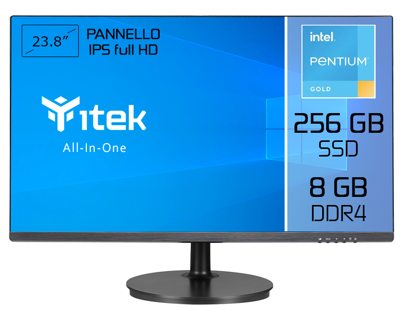 itek AIO Intel® Pentium® Gold G6405 60.5 cm (23.8″) 1920 x 1080 pixels All-in-One PC 8 GB DDR4-SDRAM 256 GB SSD Black image 1