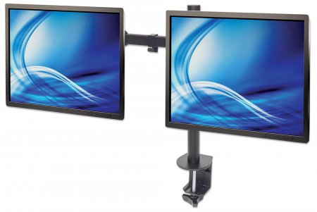 Manhattan Soporte doble de sobremesa para TV/monitores (Articulado), para pantallas de 10" a 27", fijación con abrazadera, Compatibilidad VESA: 75×75 y 100×100 mm (verifique las dimensiones de los cuatro orificios de montaje traseros), carga máx 8 kg por pantalla imagen 3