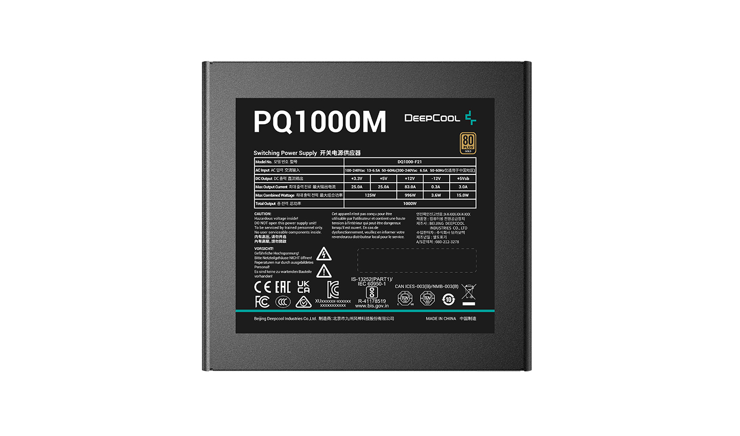 Fuente de Poder Deepcool PQ1000M - 1000w - ATX - 20 + 4 Pines - Sata - R-PQA00M-FA0B-US