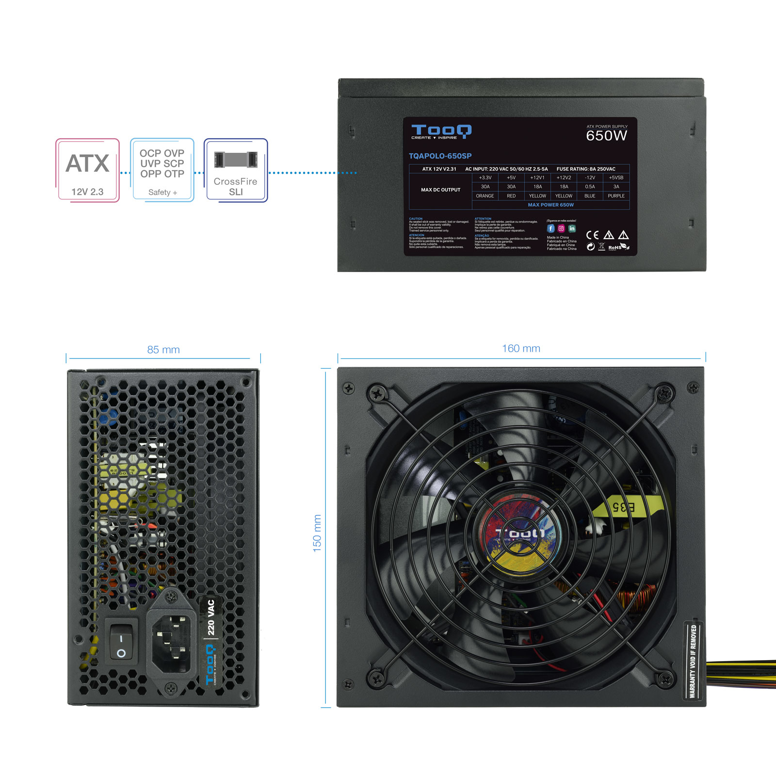 TooQ TQAPOLO-650SP power supply unit 650 W 20+4 pin ATX ATX Black image 4